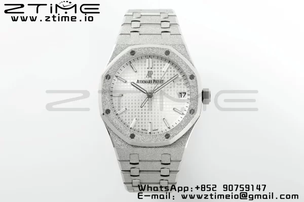 AP Royal Oak 41mm 15500 Frosted SS APSF 1:1 Best Edition Cadran blanc texturé sur bracelet SS SA4302 Super Clone V3 - Super Clone Watch | 1:1 Best Version