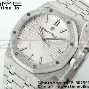 AP Royal Oak 41mm 15500 Frosted SS APSF 1:1 Best Edition Cadran blanc texturé sur bracelet SS SA4302 Super Clone V3 - Super Clone Watch | 1:1 Best Version