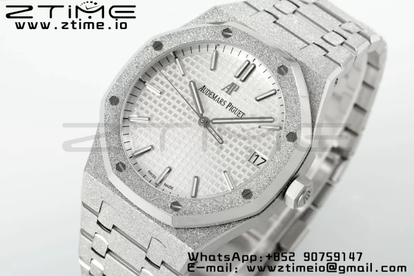 AP Royal Oak 41mm 15500 Frosted SS APSF 1:1 Best Edition Cadran blanc texturé sur bracelet SS SA4302 Super Clone V3 - Super Clone Watch | 1:1 Best Version