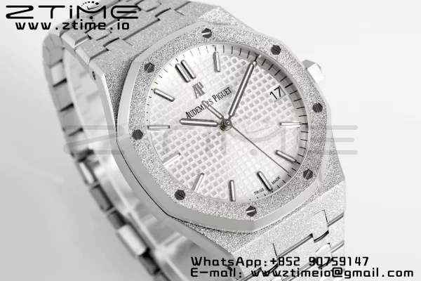 AP Royal Oak 41mm 15500 Frosted SS APSF 1:1 Best Edition Cadran blanc texturé sur bracelet SS SA4302 Super Clone V3 - Super Clone Watch | 1:1 Best Version
