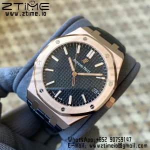 AP Royal Oak 41mm 15500 RG APSF 1:1 Best Edition Black Textured Dial on Black Leather Strap SA4302 Super Clone V3 - Super Clone Watch | 1:1 Best Version