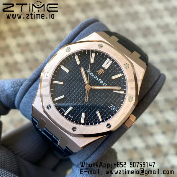 AP Royal Oak 41mm 15500 RG APSF 1:1 Best Edition Black Textured Dial on Black Leather Strap SA4302 Super Clone V3 - Super Clone Watch | 1:1 Best Version