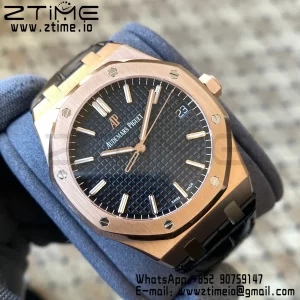 AP Royal Oak 41mm 15500 RG APSF 1:1 Best Edition Black Textured Dial on Black Leather Strap SA4302 Super Clone V3 - Super Clone Watch | 1:1 Best Version