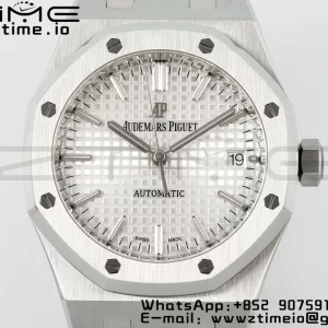 AP ロイヤルオーク 41mm 15400 SS ZF 1:1 ベストエディション SSブレスレット ホワイトテクスチャードダイヤル V2 SA3120 スーパークローン - スーパークローンウォッチ｜1:1 ベストバージョン