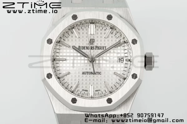 AP ロイヤルオーク 41mm 15400 SS ZF 1:1 ベストエディション SSブレスレット ホワイトテクスチャードダイヤル V2 SA3120 スーパークローン - スーパークローンウォッチ｜1:1 ベストバージョン