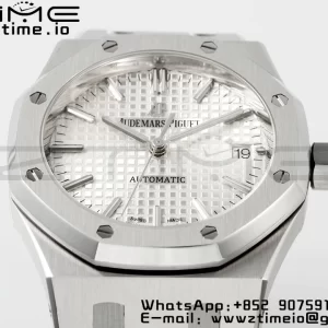 AP ロイヤルオーク 41mm 15400 SS ZF 1:1 ベストエディション SSブレスレット ホワイトテクスチャードダイヤル V2 SA3120 スーパークローン - スーパークローンウォッチ｜1:1 ベストバージョン