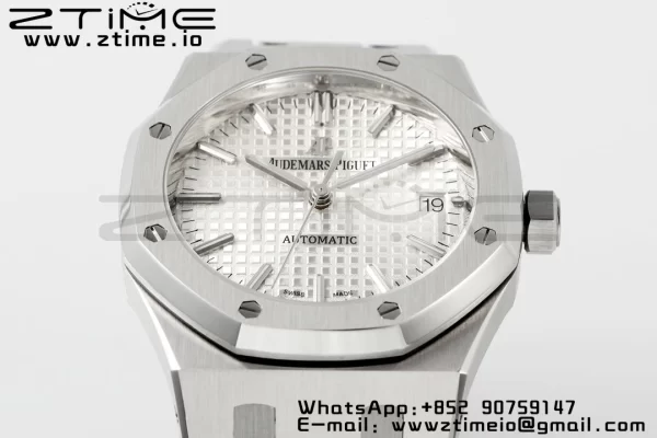 AP ロイヤルオーク 41mm 15400 SS ZF 1:1 ベストエディション SSブレスレット ホワイトテクスチャードダイヤル V2 SA3120 スーパークローン - スーパークローンウォッチ｜1:1 ベストバージョン