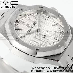 AP ロイヤルオーク 41mm 15400 SS ZF 1:1 ベストエディション SSブレスレット ホワイトテクスチャードダイヤル V2 SA3120 スーパークローン - スーパークローンウォッチ｜1:1 ベストバージョン