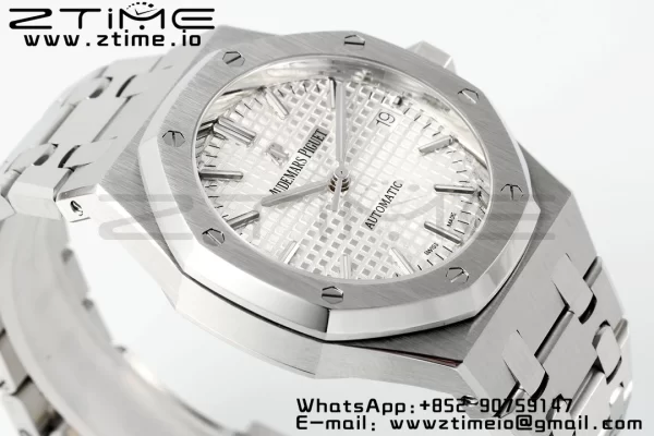 AP ロイヤルオーク 41mm 15400 SS ZF 1:1 ベストエディション SSブレスレット ホワイトテクスチャードダイヤル V2 SA3120 スーパークローン - スーパークローンウォッチ｜1:1 ベストバージョン