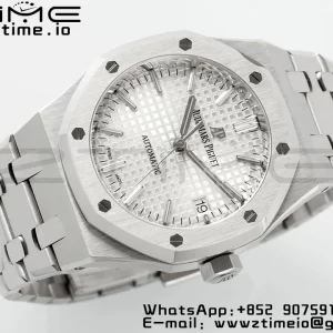 AP ロイヤルオーク 41mm 15400 SS ZF 1:1 ベストエディション SSブレスレット ホワイトテクスチャードダイヤル V2 SA3120 スーパークローン - スーパークローンウォッチ｜1:1 ベストバージョン