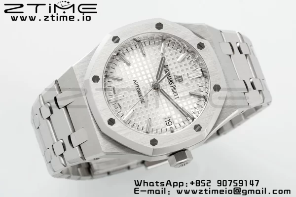 AP ロイヤルオーク 41mm 15400 SS ZF 1:1 ベストエディション SSブレスレット ホワイトテクスチャードダイヤル V2 SA3120 スーパークローン - スーパークローンウォッチ｜1:1 ベストバージョン