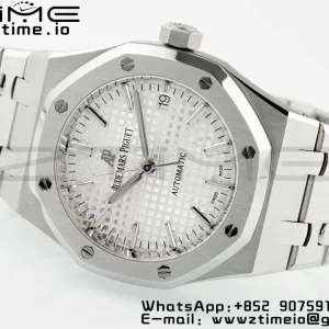 AP ロイヤルオーク 41mm 15400 SS ZF 1:1 ベストエディション SSブレスレット ホワイトテクスチャードダイヤル V2 SA3120 スーパークローン - スーパークローンウォッチ｜1:1 ベストバージョン