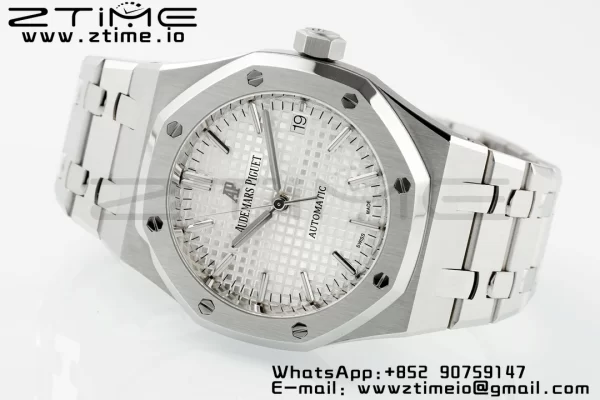 AP ロイヤルオーク 41mm 15400 SS ZF 1:1 ベストエディション SSブレスレット ホワイトテクスチャードダイヤル V2 SA3120 スーパークローン - スーパークローンウォッチ｜1:1 ベストバージョン