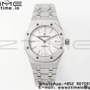 AP Royal Oak 37mm 15450 SS APSF 1:1 Best Edition White Textured Dial on SS Bracelet SA3120 Super Clone V2 - Super Clone Watch | 1:1 Best Version