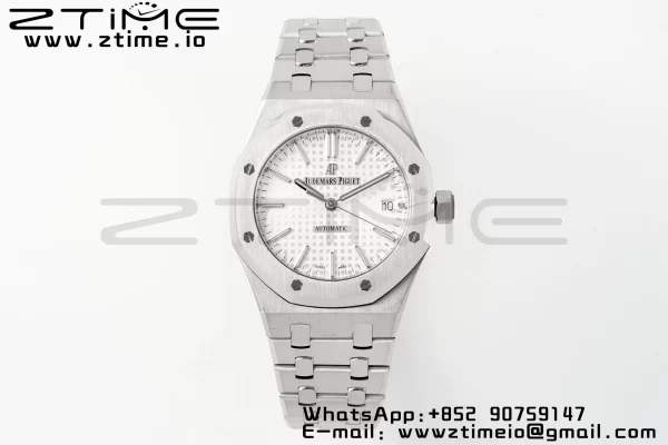 AP Royal Oak 37mm 15450 SS APSF 1:1 Best Edition Cadran blanc texturé sur bracelet SS SA3120 Super Clone V2 - Super Clone Watch | 1:1 Best Version