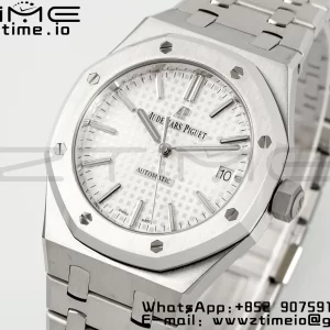 AP Royal Oak 37mm 15450 SS APSF 1:1 Best Edition Cadran blanc texturé sur bracelet SS SA3120 Super Clone V2 - Super Clone Watch | 1:1 Best Version