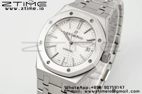 AP Royal Oak 37mm 15450 SS APSF 1:1 Best Edition Cadran blanc texturé sur bracelet SS SA3120 Super Clone V2 - Super Clone Watch | 1:1 Best Version