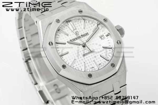 AP Royal Oak 37mm 15450 SS APSF 1:1 Best Edition Cadran blanc texturé sur bracelet SS SA3120 Super Clone V2 - Super Clone Watch | 1:1 Best Version
