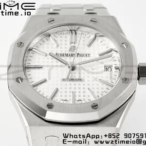 AP Royal Oak 37mm 15450 SS APSF 1:1 Best Edition Cadran blanc texturé sur bracelet SS SA3120 Super Clone V2 - Super Clone Watch | 1:1 Best Version