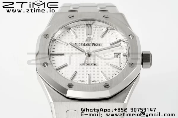 AP Royal Oak 37mm 15450 SS APSF 1:1 Best Edition Cadran blanc texturé sur bracelet SS SA3120 Super Clone V2 - Super Clone Watch | 1:1 Best Version