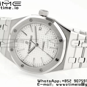AP Royal Oak 37mm 15450 SS APSF 1:1 Best Edition Cadran blanc texturé sur bracelet SS SA3120 Super Clone V2 - Super Clone Watch | 1:1 Best Version