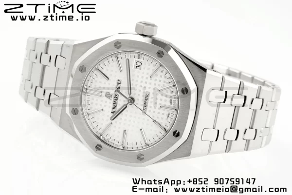AP Royal Oak 37mm 15450 SS APSF 1:1 Best Edition Cadran blanc texturé sur bracelet SS SA3120 Super Clone V2 - Super Clone Watch | 1:1 Best Version