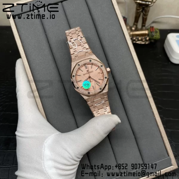 AP Royal Oak 37mm 15454 Frosted RG APSF 1:1 Best Edition RG Textured Dial on Frosted RG Bracelet SA3120 Super Clone V2 - Super Clone Watch | 1:1 Best Version