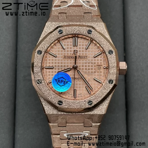 AP Royal Oak 37mm 15454 Frosted RG APSF 1:1 Best Edition RG Textured Dial on Frosted RG Bracelet SA3120 Super Clone V2 - Super Clone Watch | 1:1 Best Version