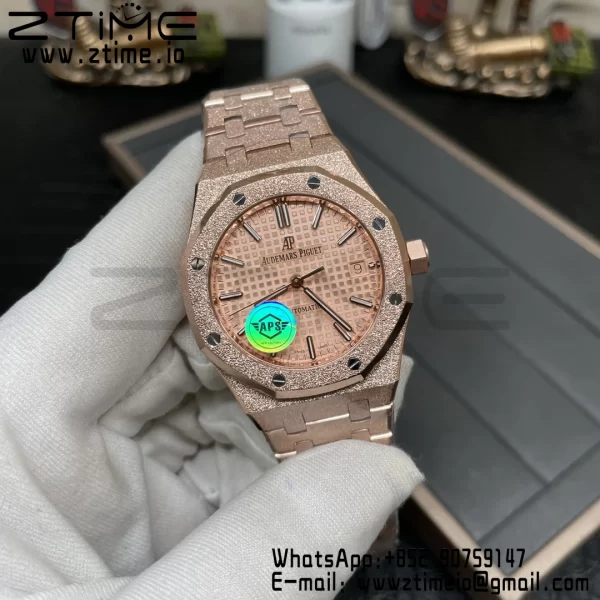 AP Royal Oak 37mm 15454 Frosted RG APSF 1:1 Best Edition RG Textured Dial on Frosted RG Bracelet SA3120 Super Clone V2 - Super Clone Watch | 1:1 Best Version