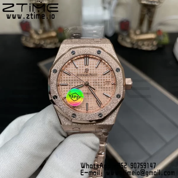 AP Royal Oak 37mm 15454 Frosted RG APSF 1:1 Best Edition RG Textured Dial on Frosted RG Bracelet SA3120 Super Clone V2 - Super Clone Watch | 1:1 Best Version