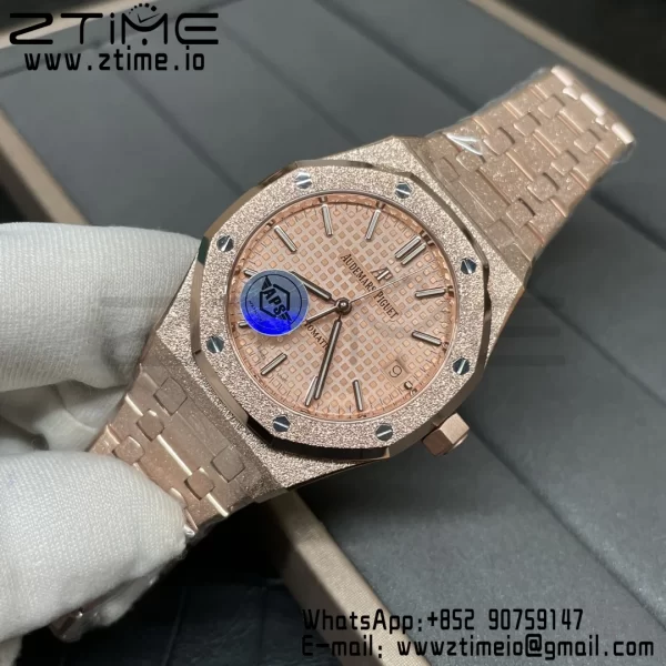 AP Royal Oak 37mm 15454 Frosted RG APSF 1:1 Best Edition RG Textured Dial on Frosted RG Bracelet SA3120 Super Clone V2 - Super Clone Watch | 1:1 Best Version
