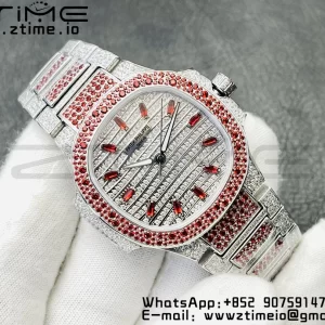PATEK PHILIPPE Nautilus 7118 Ladies Red/White Diamonds GRF 1:1 Best Edition Full Diamonds Dial on Full Diamonds Bracelet 324CS - Super Clone Watch | 1:1 Best Version