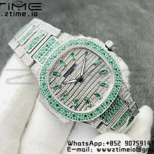 PATEK PHILIPPE Nautilus 7118 Ladies Green/White Diamonds GRF 1:1 Best Edition Full Diamonds Dial on Full Diamonds Bracelet 324CS - Super Clone Watch | 1:1 Best Version