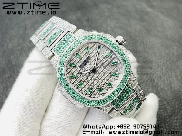 PATEK PHILIPPE Nautilus 7118 Ladies Green/White Diamonds GRF 1:1 Best Edition Full Diamonds Dial on Full Diamonds Bracelet 324CS - Super Clone Watch | 1:1 Best Version