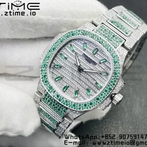 PATEK PHILIPPE Nautilus 7118 Ladies Green/White Diamonds GRF 1:1 Best Edition Full Diamonds Dial on Full Diamonds Bracelet 324CS - Super Clone Watch | 1:1 Best Version