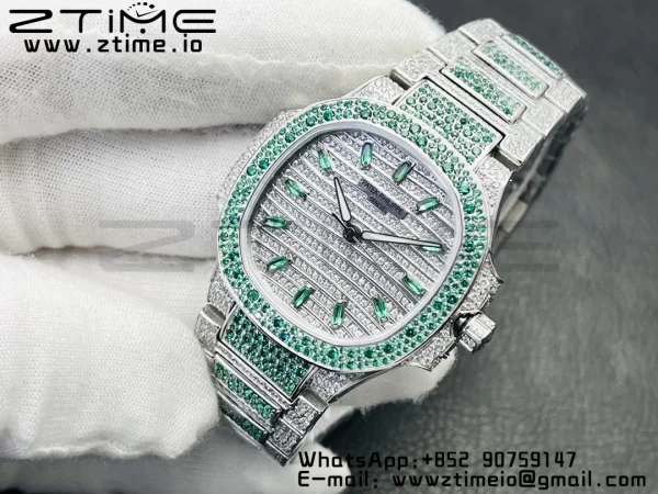 PATEK PHILIPPE Nautilus 7118 Ladies Green/White Diamonds GRF 1:1 Best Edition Full Diamonds Dial on Full Diamonds Bracelet 324CS - Super Clone Watch | 1:1 Best Version