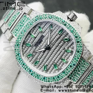 PATEK PHILIPPE Nautilus 7118 Ladies Green/White Diamonds GRF 1:1 Best Edition Full Diamonds Dial on Full Diamonds Bracelet 324CS - Super Clone Watch | 1:1 Best Version