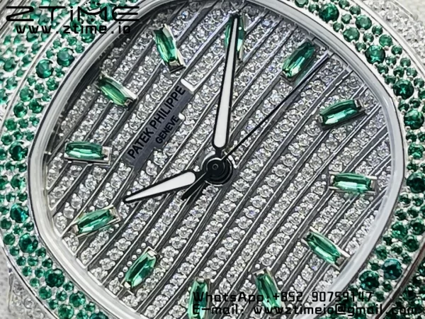 PATEK PHILIPPE Nautilus 7118 Ladies Green/White Diamonds GRF 1:1 Best Edition Full Diamonds Dial on Full Diamonds Bracelet 324CS - Super Clone Watch | 1:1 Best Version