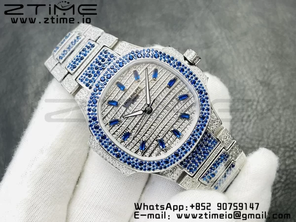 PATEK PHILIPPE Nautilus 7118 レディース ブルー/ホワイトダイヤモンド GRF 1:1ベストエディション フルダイヤモンドダイヤル・フルダイヤモンドブレスレット 324CS - スーパークローンウォッチ｜1:1ベストバージョン