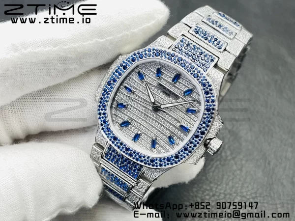 PATEK PHILIPPE Nautilus 7118 レディース ブルー/ホワイトダイヤモンド GRF 1:1ベストエディション フルダイヤモンドダイヤル・フルダイヤモンドブレスレット 324CS - スーパークローンウォッチ｜1:1ベストバージョン