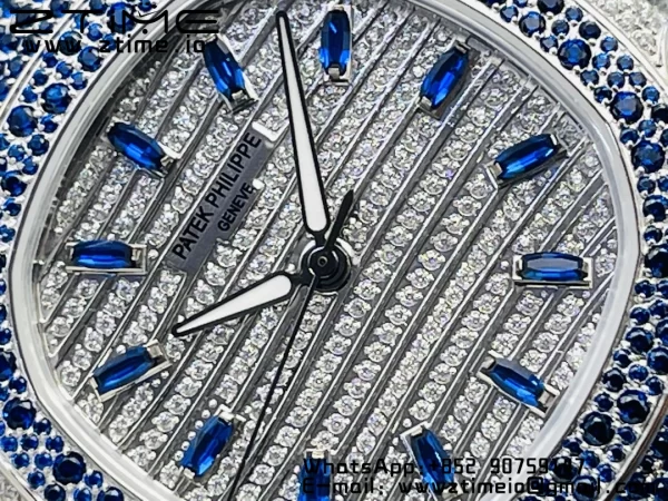 PATEK PHILIPPE Nautilus 7118 レディース ブルー/ホワイトダイヤモンド GRF 1:1ベストエディション フルダイヤモンドダイヤル・フルダイヤモンドブレスレット 324CS - スーパークローンウォッチ｜1:1ベストバージョン