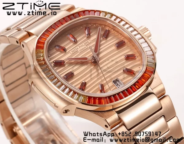 PATEK PHILIPPE Nautilus 7118 Ladies RG Orange Diamonds GRF 1:1 Best Edition RG Dial on RG Bracelet 324CS - Super Clone Watch | 1:1 Best Version
