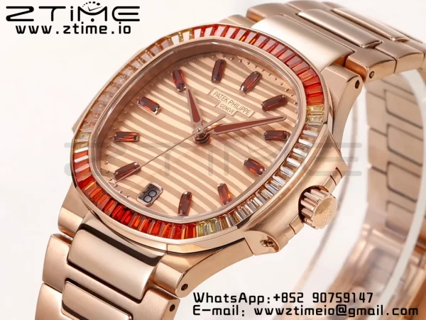 PATEK PHILIPPE Nautilus 7118 Ladies RG Orange Diamonds GRF 1:1 Best Edition RG Dial on RG Bracelet 324CS - Super Clone Watch | 1:1 Best Version