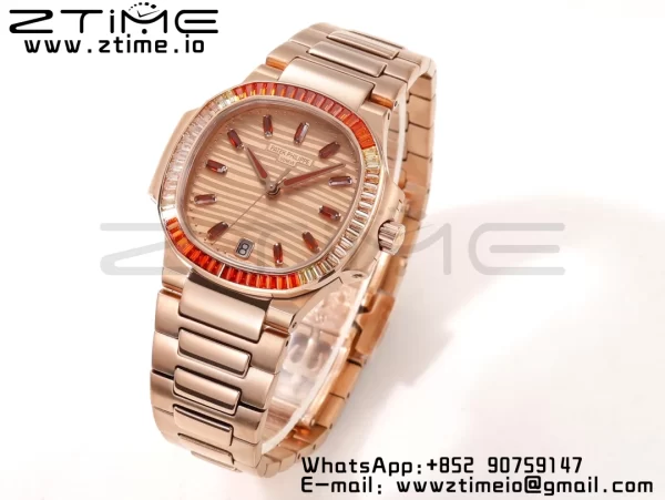 PATEK PHILIPPE Nautilus 7118 Ladies RG Orange Diamonds GRF 1:1 Best Edition RG Dial on RG Bracelet 324CS - Super Clone Watch | 1:1 Best Version