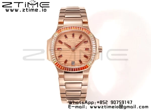 PATEK PHILIPPE Nautilus 7118 Ladies RG Orange Diamonds GRF 1:1 Best Edition RG Dial on RG Bracelet 324CS - Super Clone Watch | 1:1 Best Version