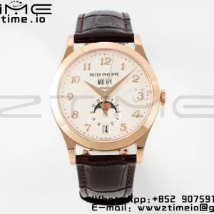 PATEK PHILIPPE Annual Calendar Moonphase 5396 RG ZF 1:1 Best Edition White Arabic Dial on Brown Leather Strap A324 - Super Clone Watch | 1:1 Best Version
