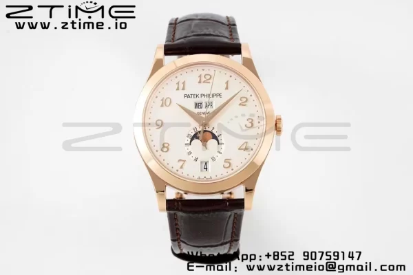 PATEK PHILIPPE Annual Calendar Moonphase 5396 RG ZF 1:1 Best Edition White Arabic Dial on Brown Leather Strap A324 - Super Clone Watch | 1:1 Best Version