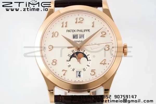 PATEK PHILIPPE Annual Calendar Moonphase 5396 RG ZF 1:1 Best Edition White Arabic Dial on Brown Leather Strap A324 - Super Clone Watch | 1:1 Best Version