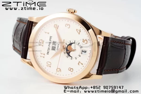 PATEK PHILIPPE Annual Calendar Moonphase 5396 RG ZF 1:1 Best Edition White Arabic Dial on Brown Leather Strap A324 - Super Clone Watch | 1:1 Best Version