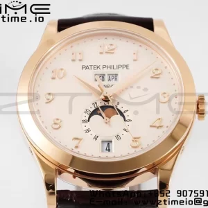 PATEK PHILIPPE Annual Calendar Moonphase 5396 RG ZF 1:1 Best Edition White Arabic Dial on Brown Leather Strap A324 - Super Clone Watch | 1:1 Best Version
